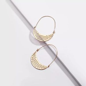 Gold Moon Crescent Hammered U Shaped Drop Earrings